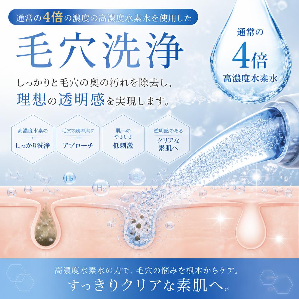高濃度水素水による毛穴洗浄